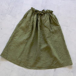 long gathering skirt＊リトアニアリネン"leaf green" 【受注生産品】 5枚目の画像