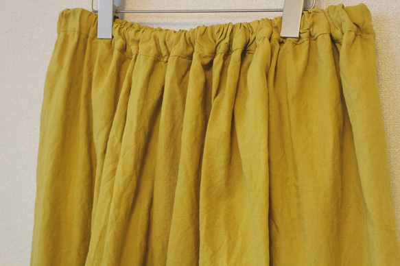 【夏ＳＡＬＥ！１点のみ】ギャザースカート丈79＊ベルギーリネン40番手＊サフランイエロー　 5枚目の画像