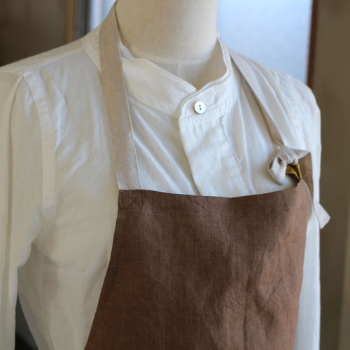 男女兼用リネンエプロン＊モカ＊高級リトアニアリネン100％使用