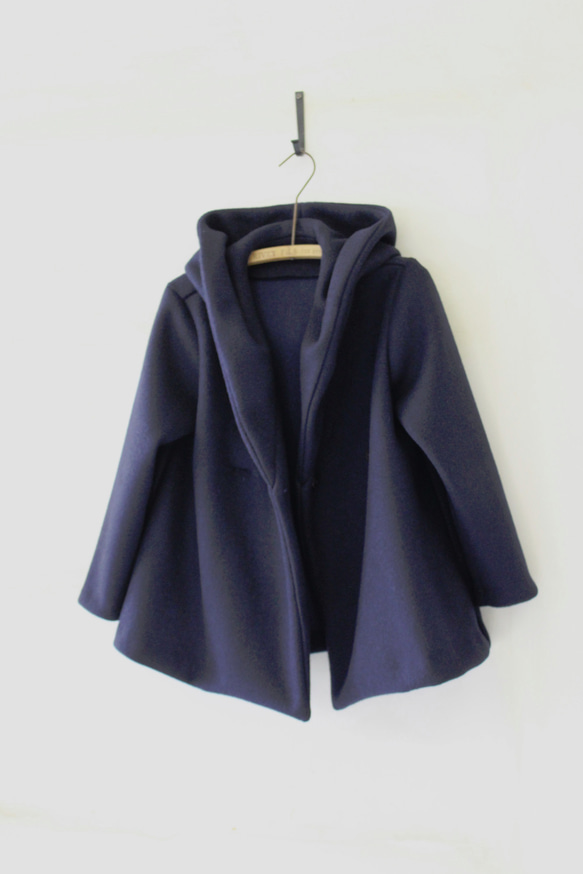 ウール100%フーテッドコート　【受注生産品】navy,mocha,black(カシミヤ混cashmere) 3枚目の画像