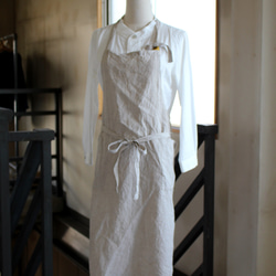 FRENCH LINEN100％　long apron/フルエプロン 生成 1枚目の画像