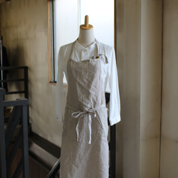 FRENCH LINEN100％　long apron/フルエプロン 生成 2枚目の画像