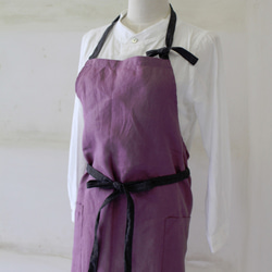 FRENCH LINEN100％　long apron/フルエプロン rose pink+CH 2枚目の画像