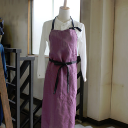 FRENCH LINEN100％　long apron/フルエプロン rose pink+CH 3枚目の画像