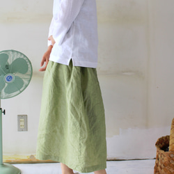 【春お勧め！】long gathering skirt＊リトアニアリネン"leaf green" 1枚目の画像