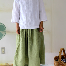 【春お勧め！】long gathering skirt＊リトアニアリネン"leaf green" 2枚目の画像