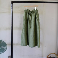 【春お勧め！】long gathering skirt＊リトアニアリネン"leaf green" 4枚目の画像