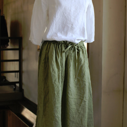 【春お勧め！】long gathering skirt＊リトアニアリネン"leaf green" 5枚目の画像