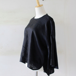 ＜NEW＞フレア袖ブラウスfrench linen100%  black　【受注生産】 5枚目の画像