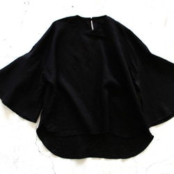 ＜NEW＞フレア袖ブラウスfrench linen100%  black　【受注生産】 6枚目の画像