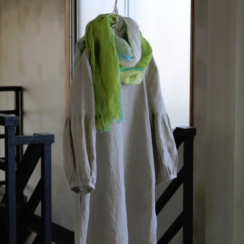 ふんわりギャザー袖ワンピースFRENCHLINEN100% ワンピース inago