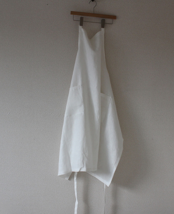 "ホワイトエプロン"french linen男女兼用フルエプロン　off-white　 1枚目の画像