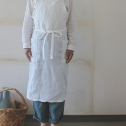 "ホワイトエプロン"french linen男女兼用フルエプロン　off-white　 2枚目の画像