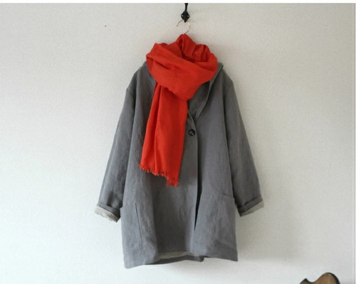 厚手ベルギーリネンの男女兼用フーテッドコート H75 01106 コート