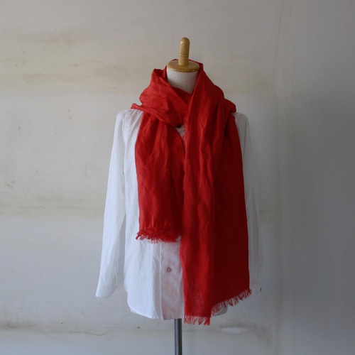 大判ストールW52 先染めリトアニアリネン トマトレッド スヌード inago