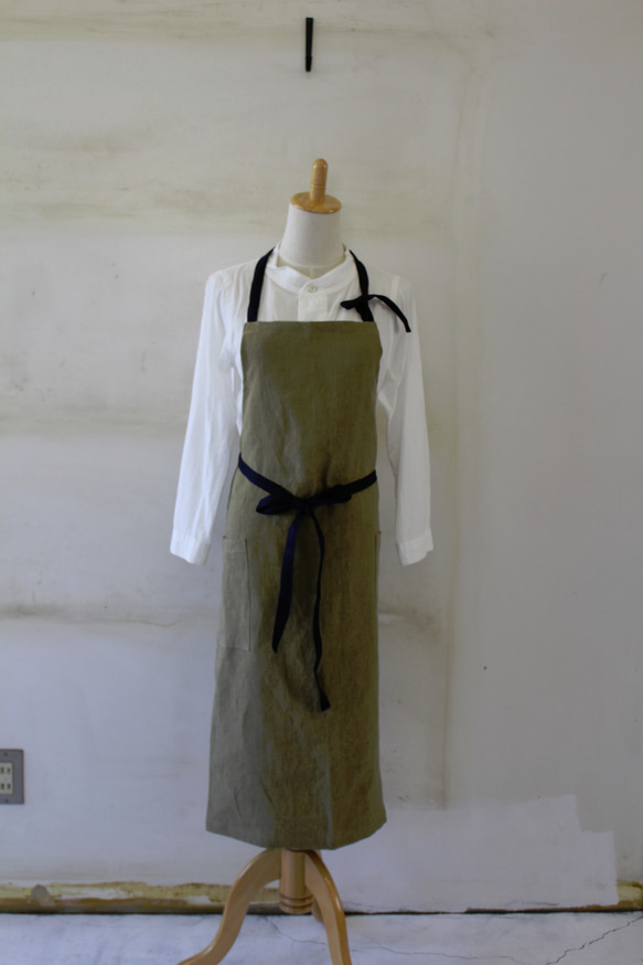 厚手透け感無いエプロンお探しの方にお勧め＊ベルギーリネン100%２５番手 2枚目の画像