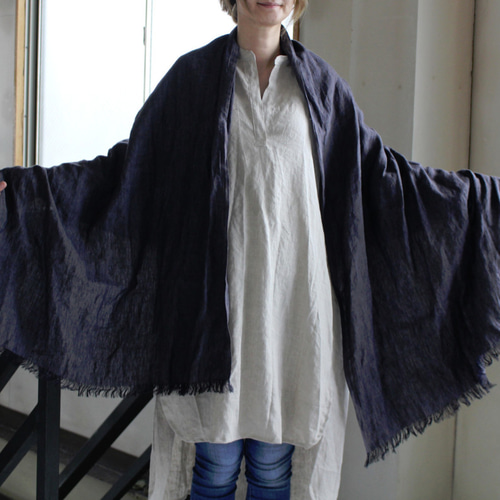 柔らかなリトアニアリネンストール 大判 フリンジ