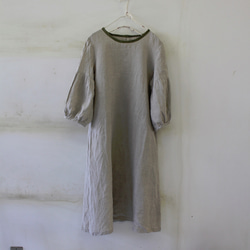 【週末SALE】S/M限定　ギャザー袖ワンピースfrenchlinen100%・kinari 1枚目の画像