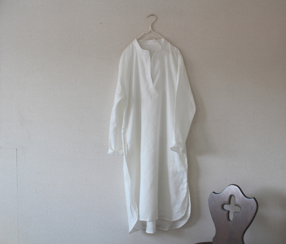 【春SALE！】ビッグシルエット　プルオーバーロングシャツ~　off white /french linen 3枚目の画像