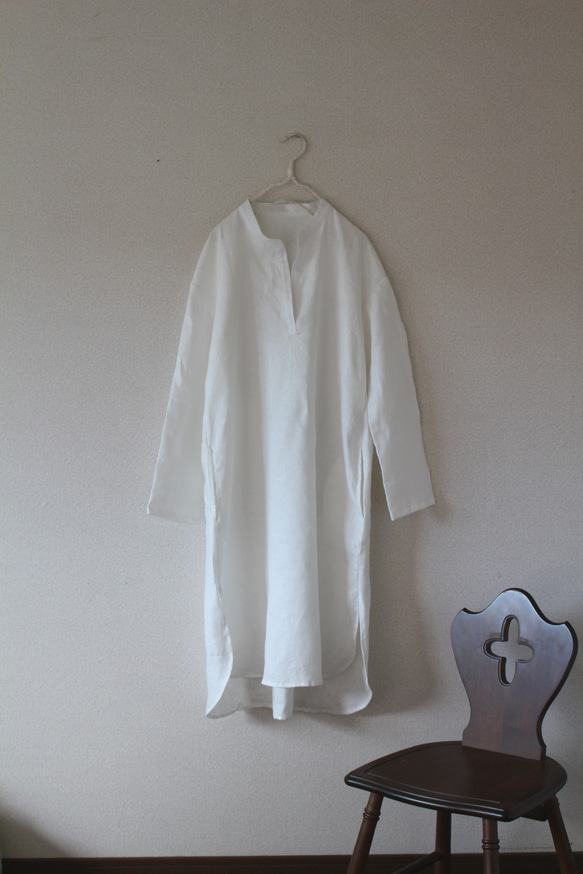 【春SALE！】ビッグシルエット　プルオーバーロングシャツ~　off white /french linen 6枚目の画像