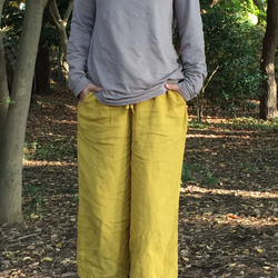 【夏SALE】１着７分丈パンツ４ポケット＊belgian-linen40/Seffron yellow 1枚目の画像