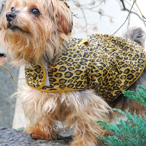WLC1816-D 犬服レインコート 単品 ヒョウ柄イエロー ペット服