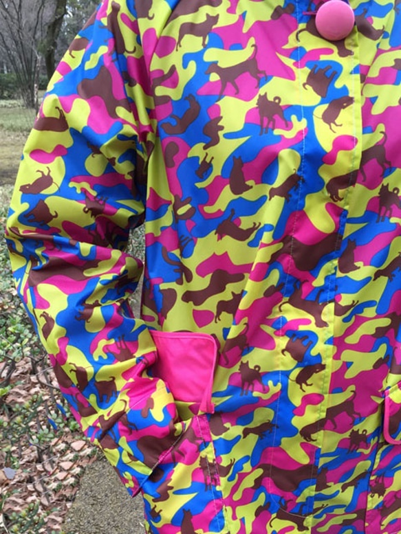 WLC1822-L  女用單品 披風雨衣 完全防水 粉色系 附毛孩剪影迷彩圖案 第3張的照片