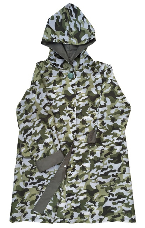 WLC1822-L　女用單品 披風雨衣 完全防水   森林綠 附毛孩剪影迷彩圖案 第2張的照片