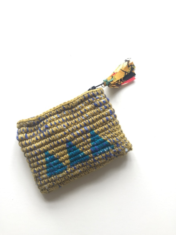 おさいふ Crochet coin Purse Yellow+Blue 1枚目の画像