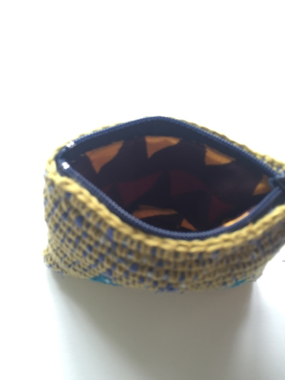 おさいふ Crochet coin Purse Yellow+Blue 2枚目の画像