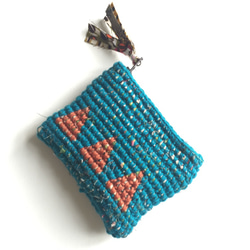 おさいふ Crochet coin Purse Blue & Brown 1枚目の画像