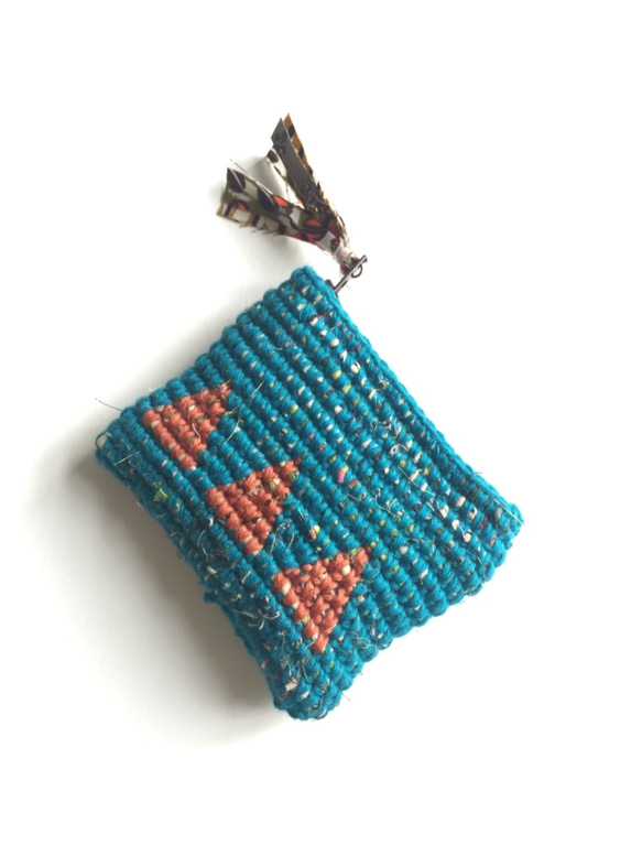 おさいふ Crochet coin Purse Blue & Brown 1枚目の画像