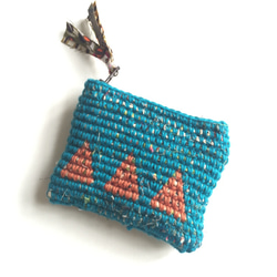 おさいふ Crochet coin Purse Blue & Brown 3枚目の画像