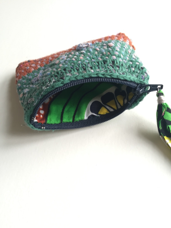 おさいふ Crochet coin Purse Green & Brown 2枚目の画像