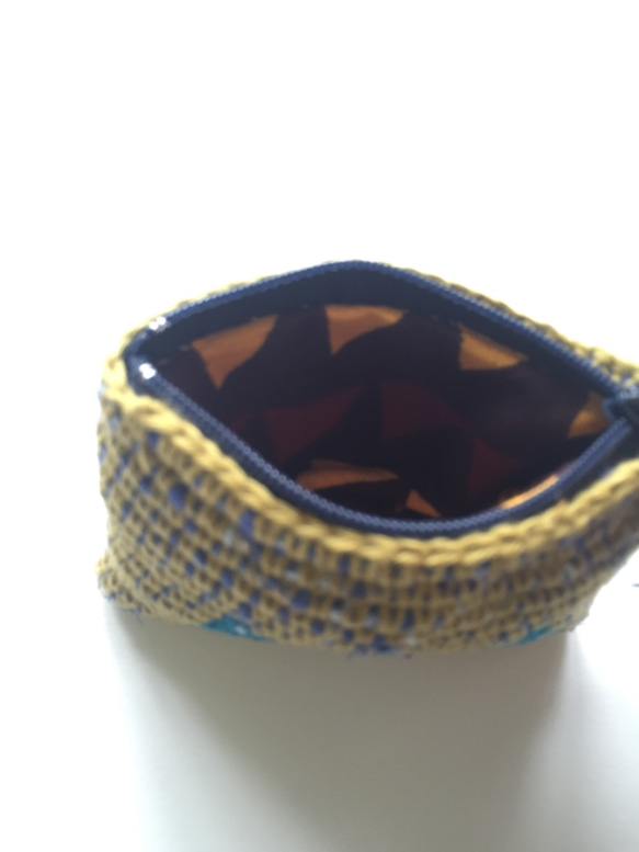 おさいふ Crochet Purse Yellow+Blue 2枚目の画像