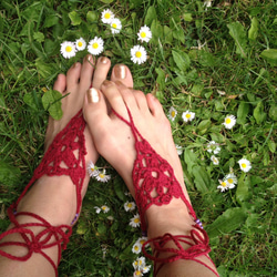 Crochet Hippie Sandals Red 1枚目の画像