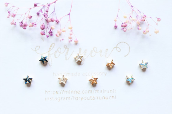 mini Swarovski star♡　一粒ピアス/樹脂ノンホールピアス（イヤリング） 2枚目の画像