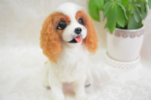 羊毛フェルト 犬 キャバリア 羊毛フェルト マーブルチョコ