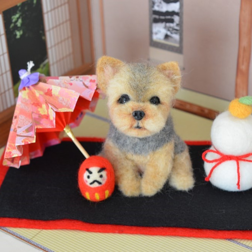羊毛フェルト 犬 ヨーキーちゃんのクリスマス＆お正月2way