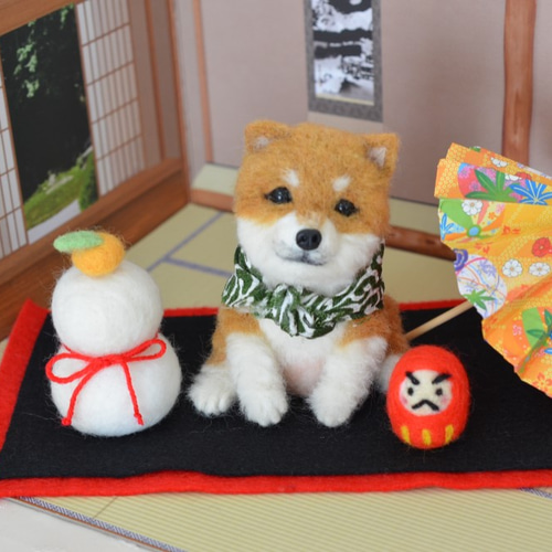 羊毛フェルト 犬 豆しばちゃんのクリスマス＆お正月2wayタイプ 羊毛