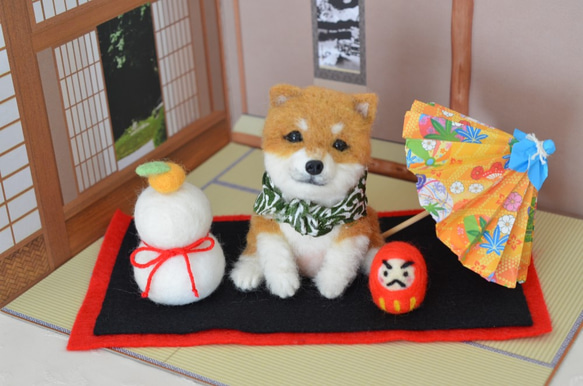 羊毛フェルト 犬 豆しばちゃんのクリスマス＆お正月2wayタイプ 羊毛