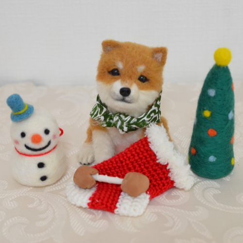 ☆rara しば犬 豆柴 サンタ クリスマス 羊毛フェルト クリスマス飾り 羊毛フェルト 犬 豆しばちゃんのクリスマス＆お正月2wayタイプ 羊毛
