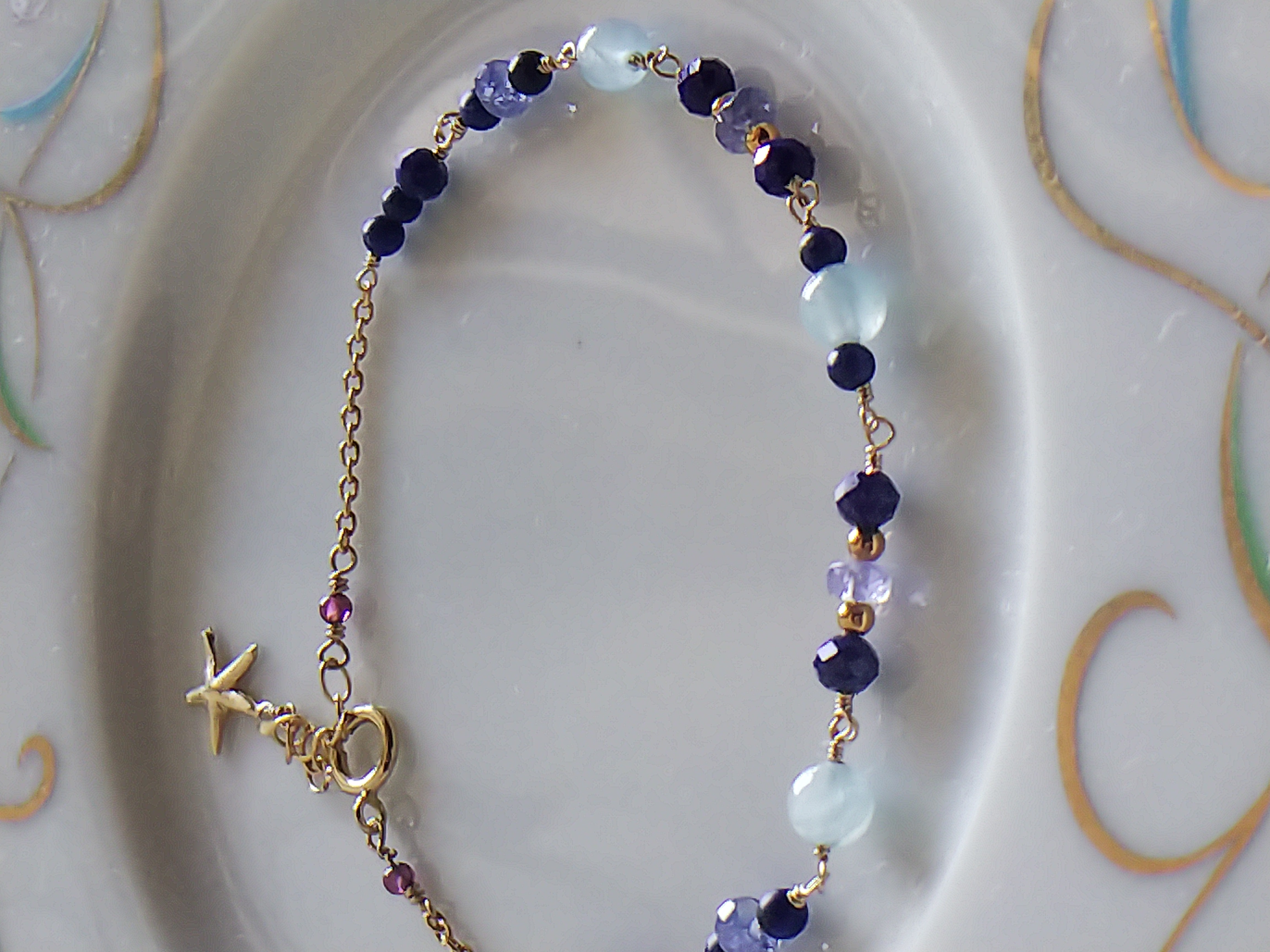 creema限定『受注制作』k14gf ◇アクアマリン＆タンザナイト＆ラピスラズリのブレスレット◇星のチャーム