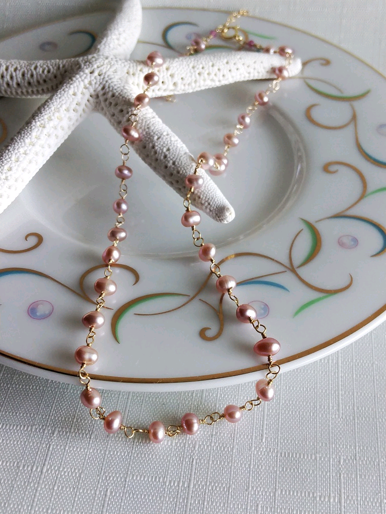 「Creema限定」『受注制作』k14gf◇ナチュラルピンクベビーパールペンダントネックレス◇アジャスター