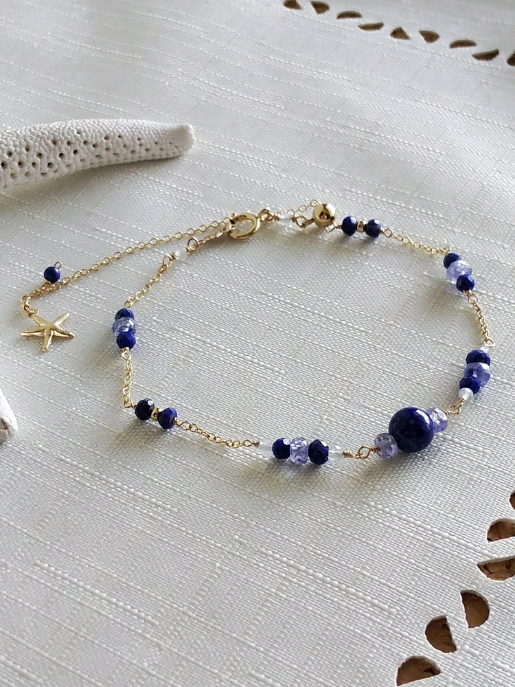再販『受注制作』ネイビーカラー◇k14gf ◇ラピスラズリ＆タンザナイトブレスレット◇アンクレット