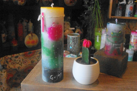 candle　tall円柱wide6.5cm　サボテン　ｄ６７８ 5枚目の画像