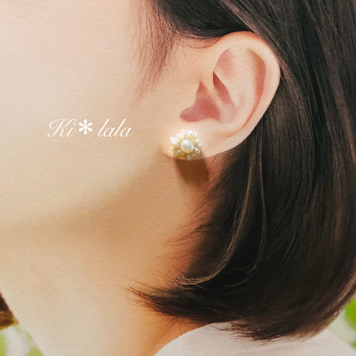 小さな淡水パール集まったピアス(チタン)一点のみ ピアス（スタッド 