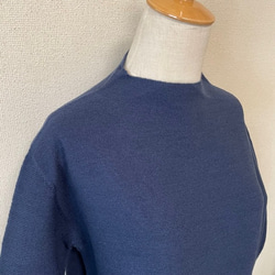 ビックシルエット　ホールガーメント　パフスリーブボトルネックセーター　Ｄブルー 3枚目の画像