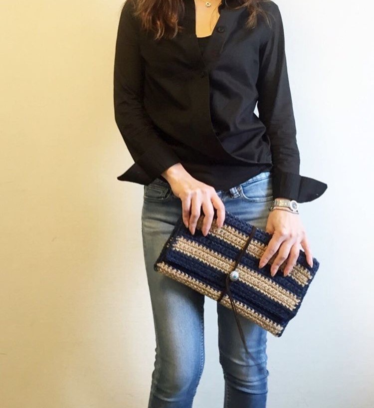 ネイビー 3wayデニムクラッチバッグ miu miu