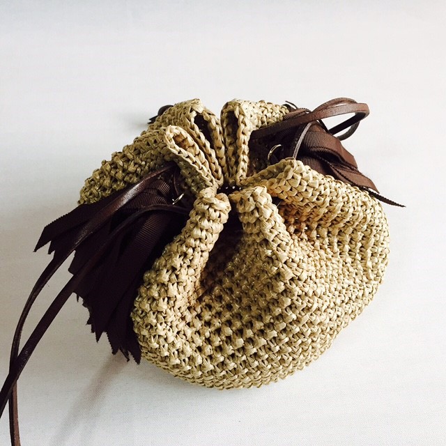 ＝受注製作商品＝　タッセル巾着ショルダーカゴバッグ『Ｃｏｒｏｎ』ブラウン